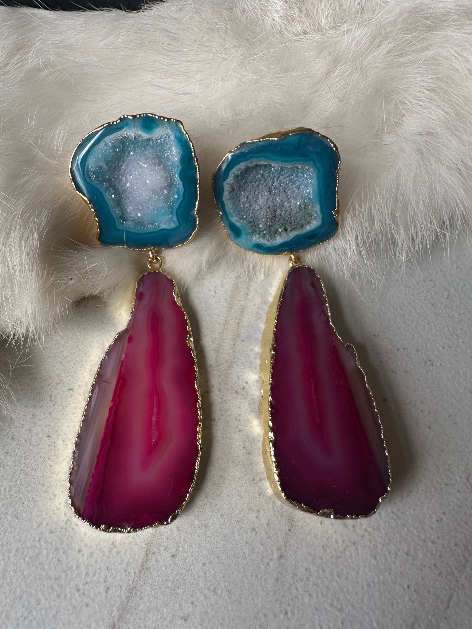 Two-Toned Geode Statement Earrings