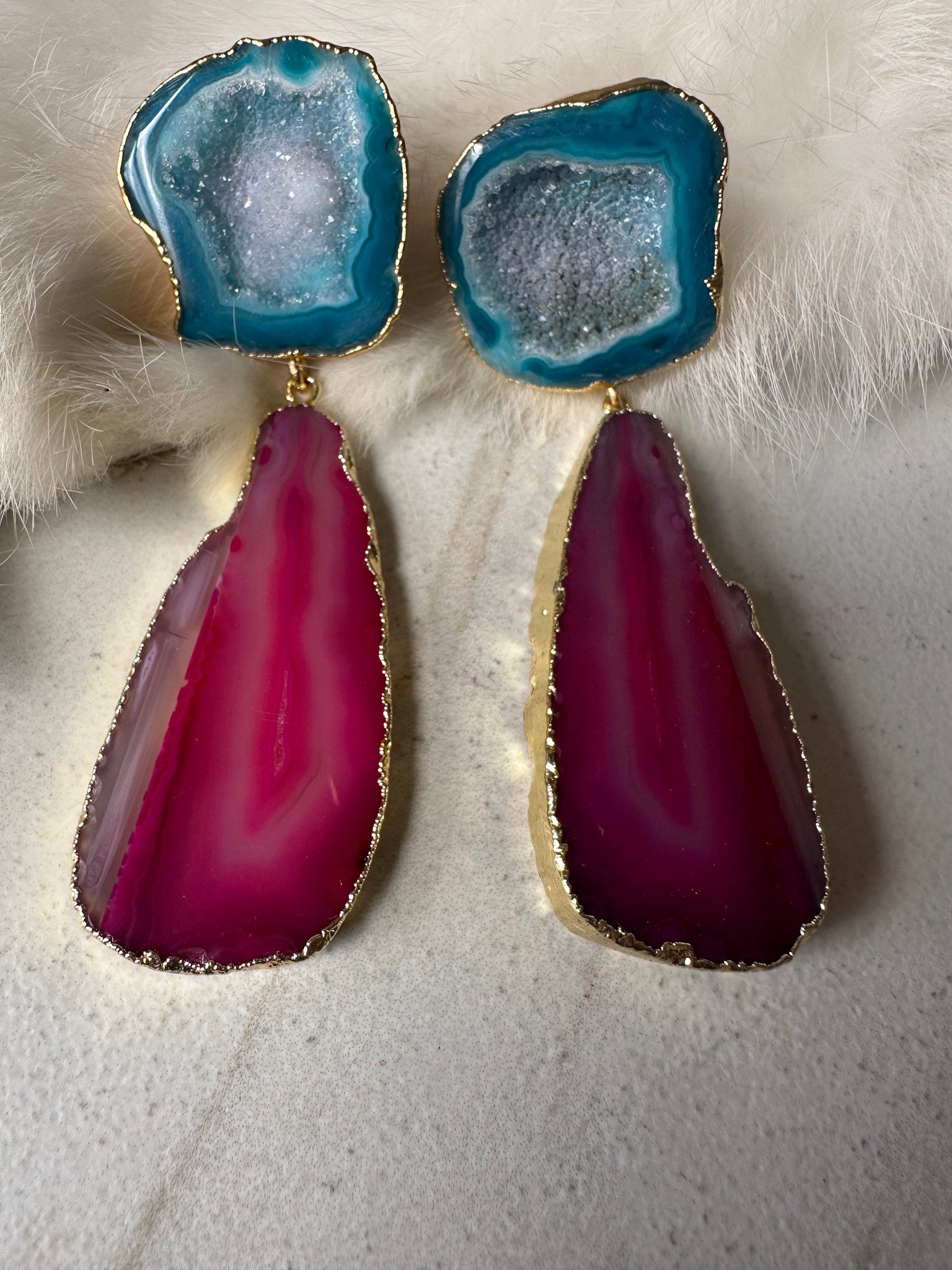 Two-Toned Geode Statement Earrings