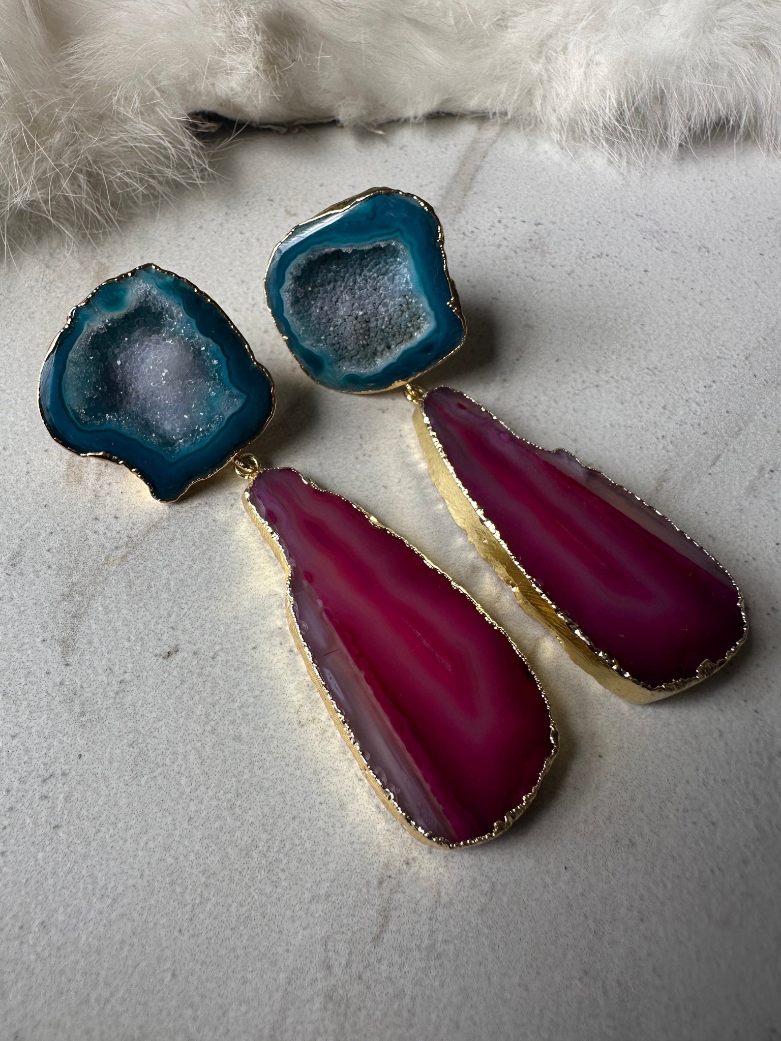 Two-Toned Geode Statement Earrings