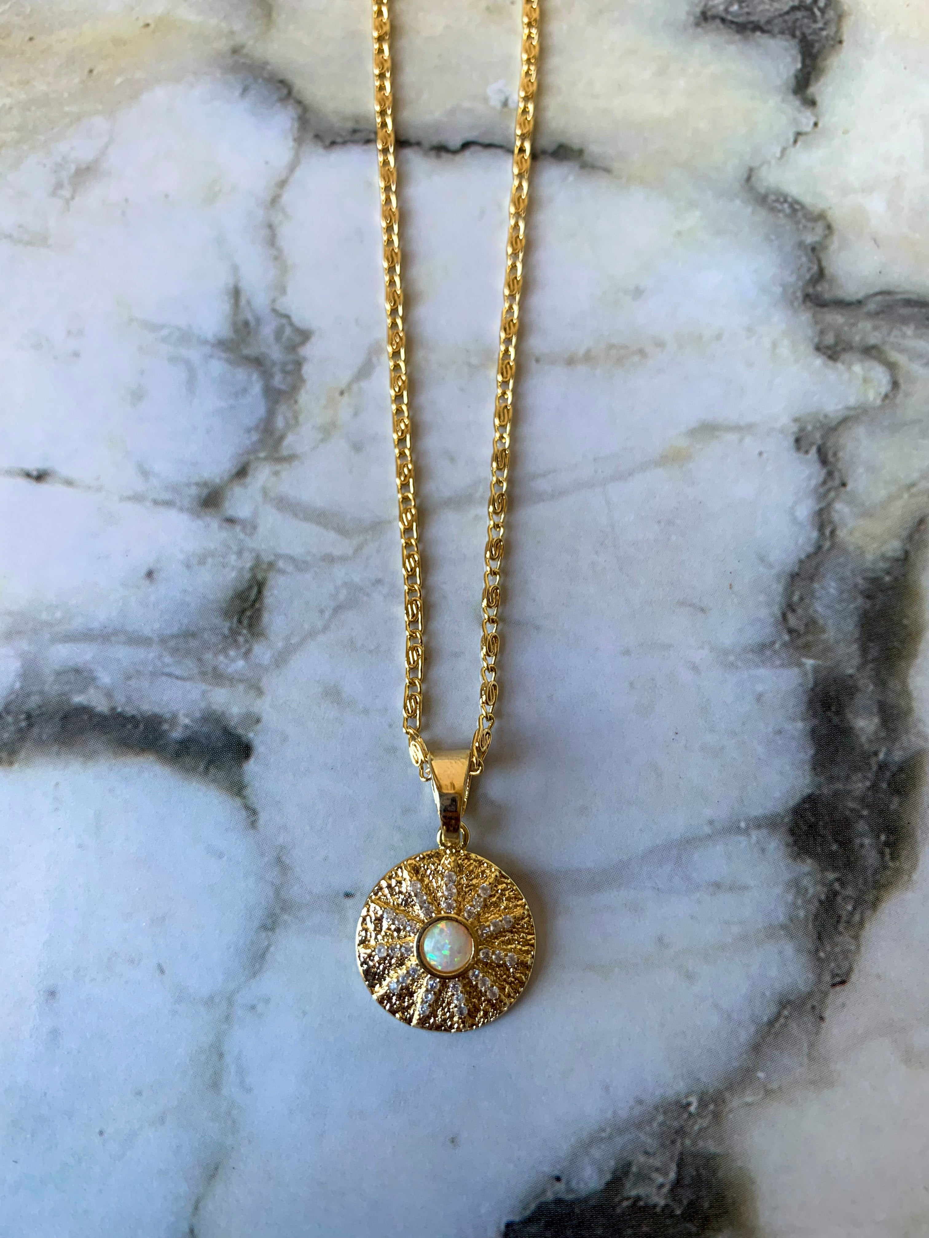 Opal Sun Token Necklace
