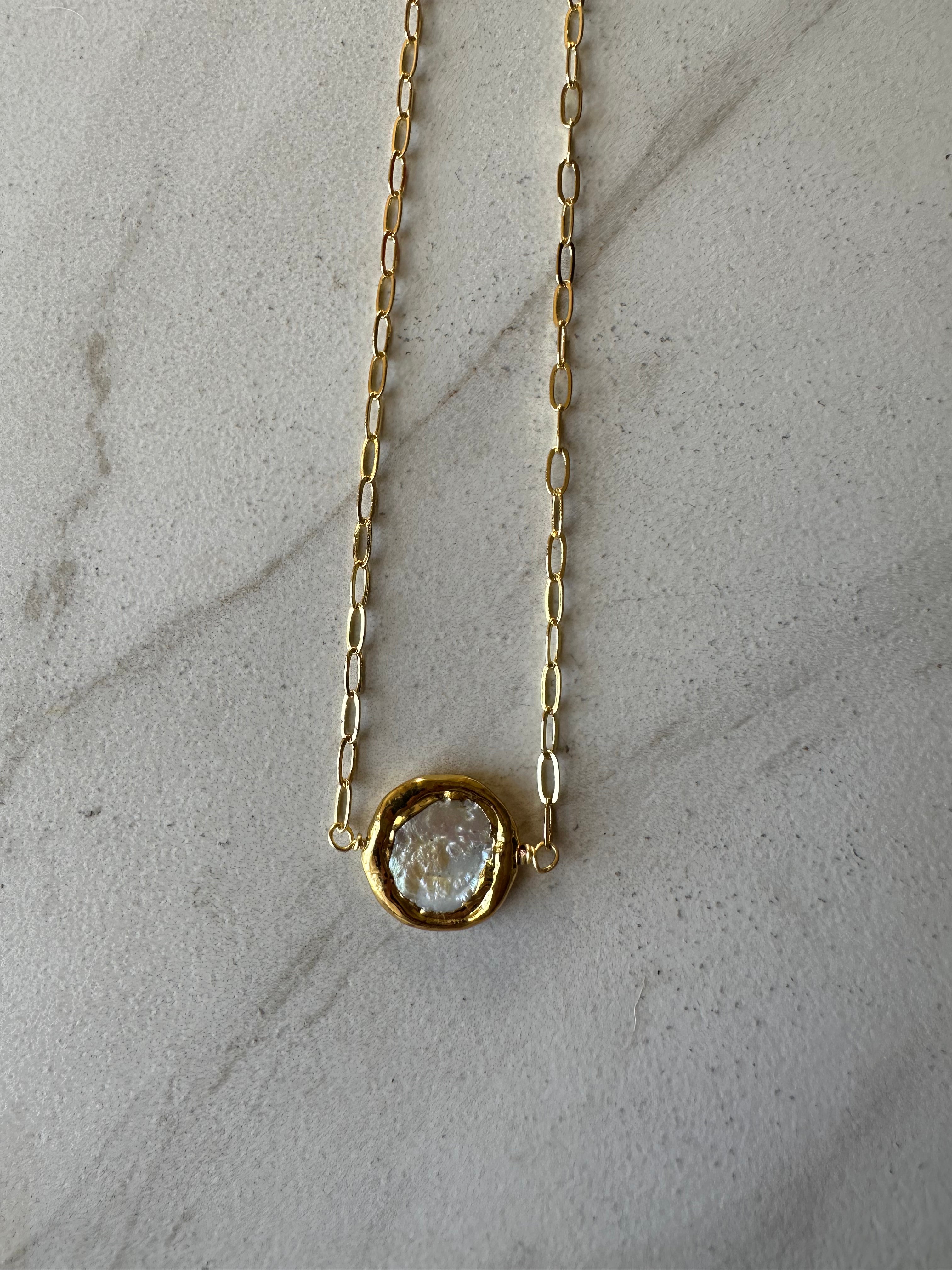 Pearl Coin Paperclip Necklace