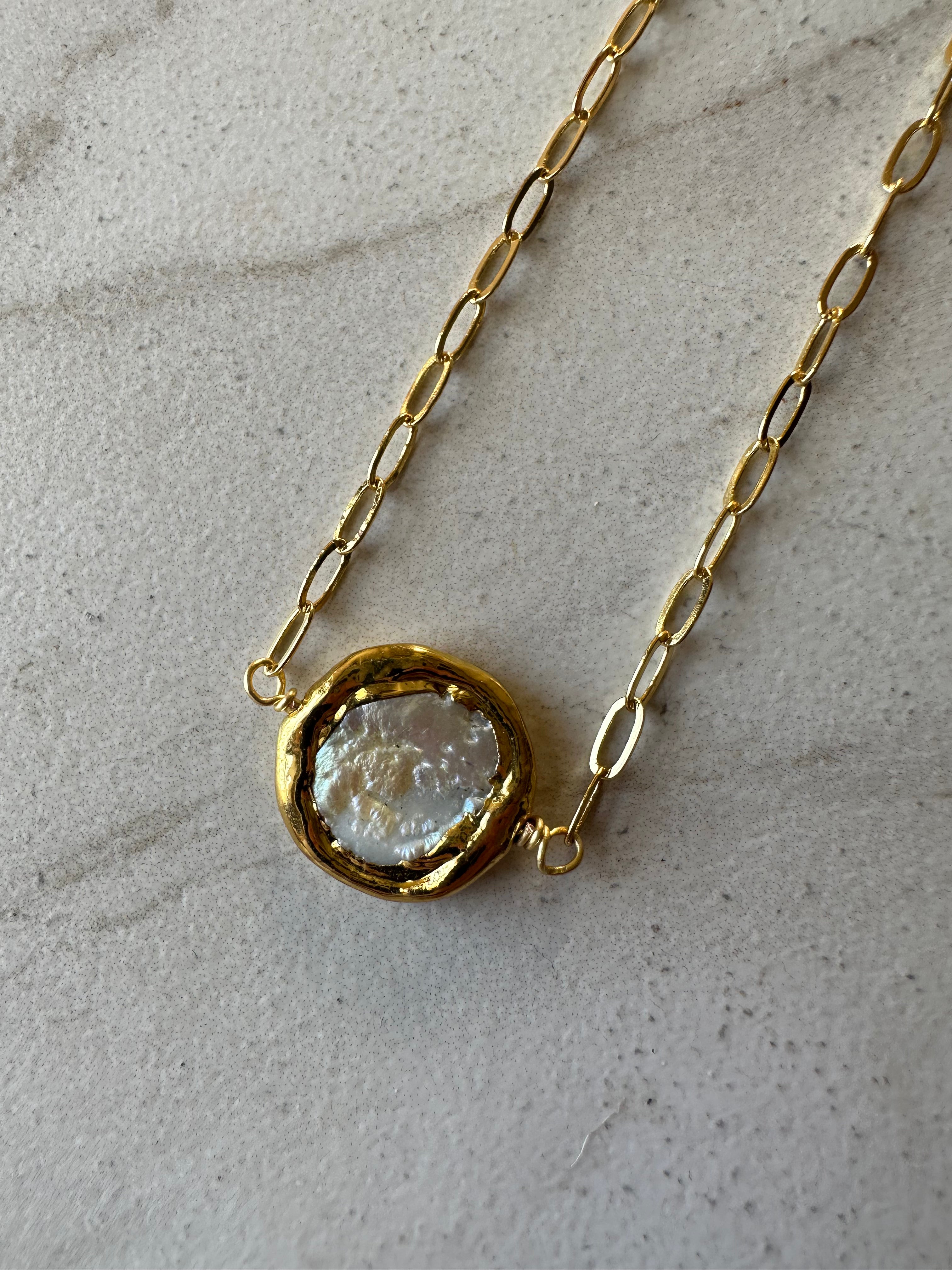 Pearl Coin Paperclip Necklace