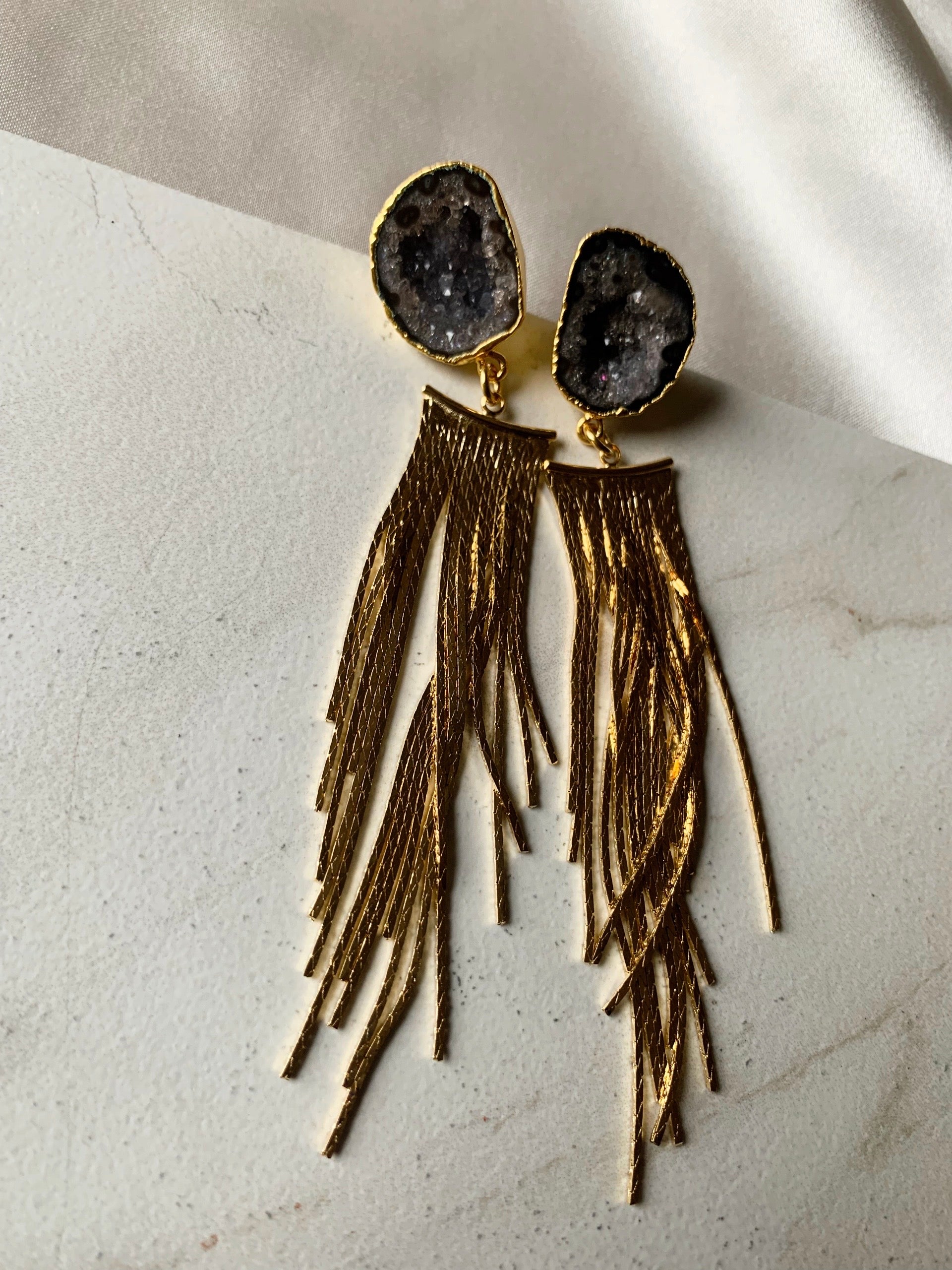 Geode Glamour Fringe Earrings
