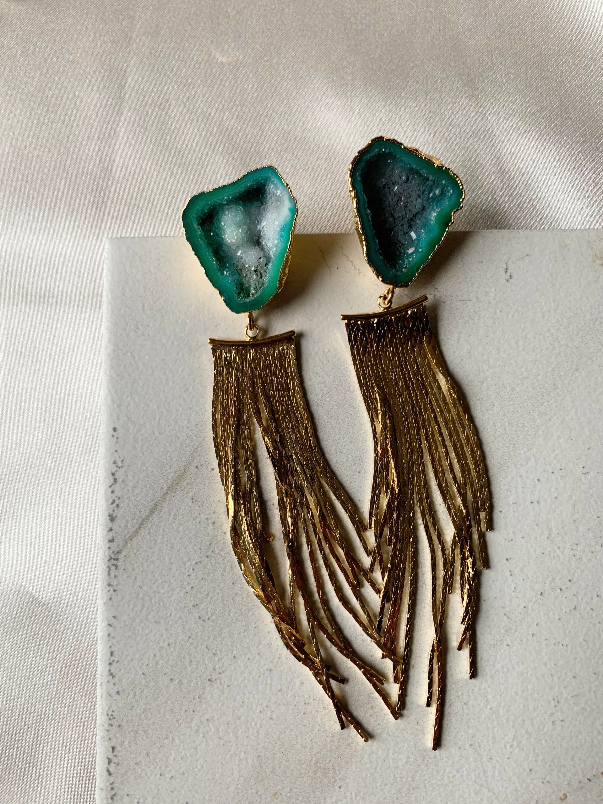 Geode Glamour Fringe Earrings