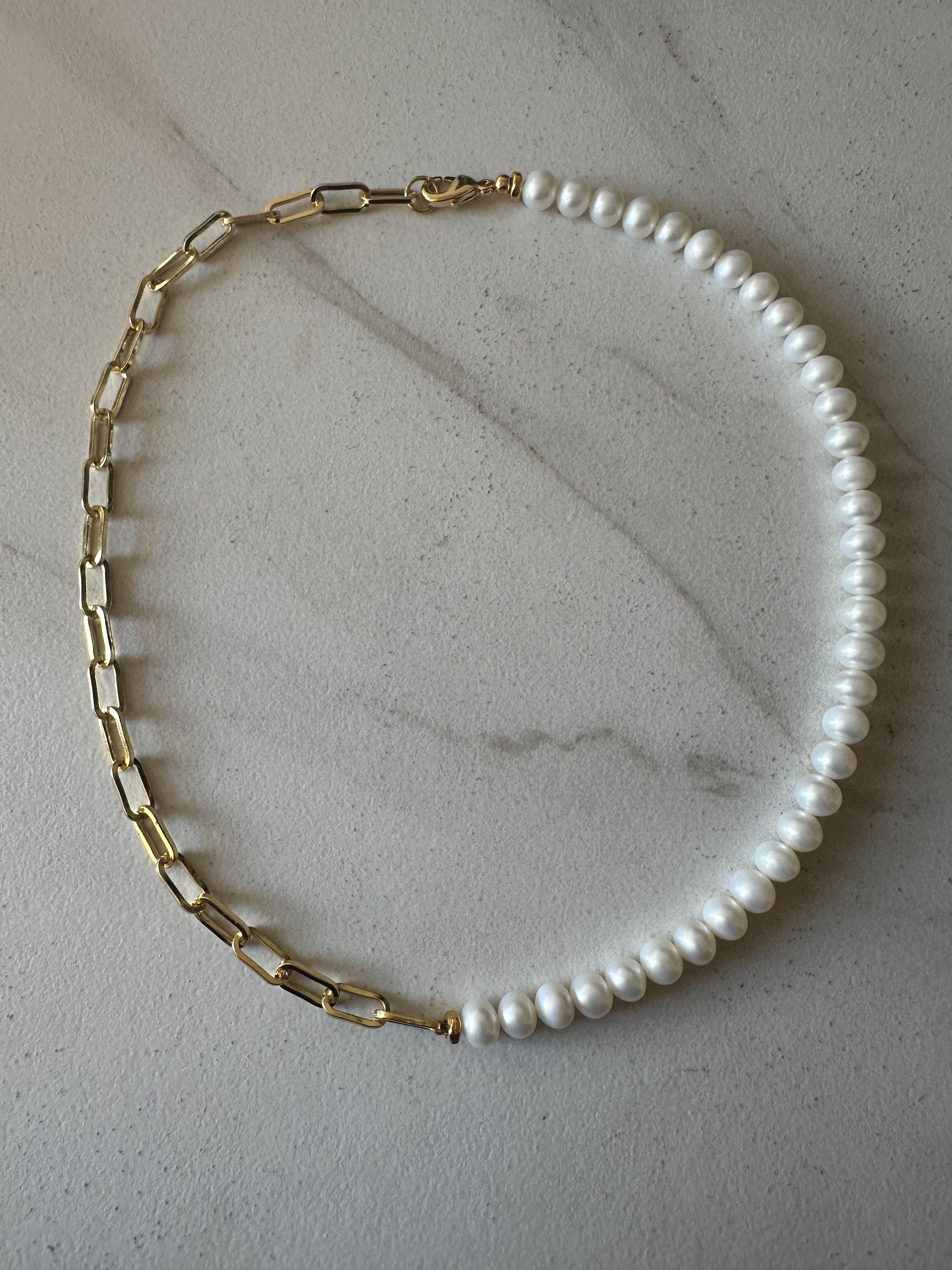 Mini Pearl and Chain Necklace