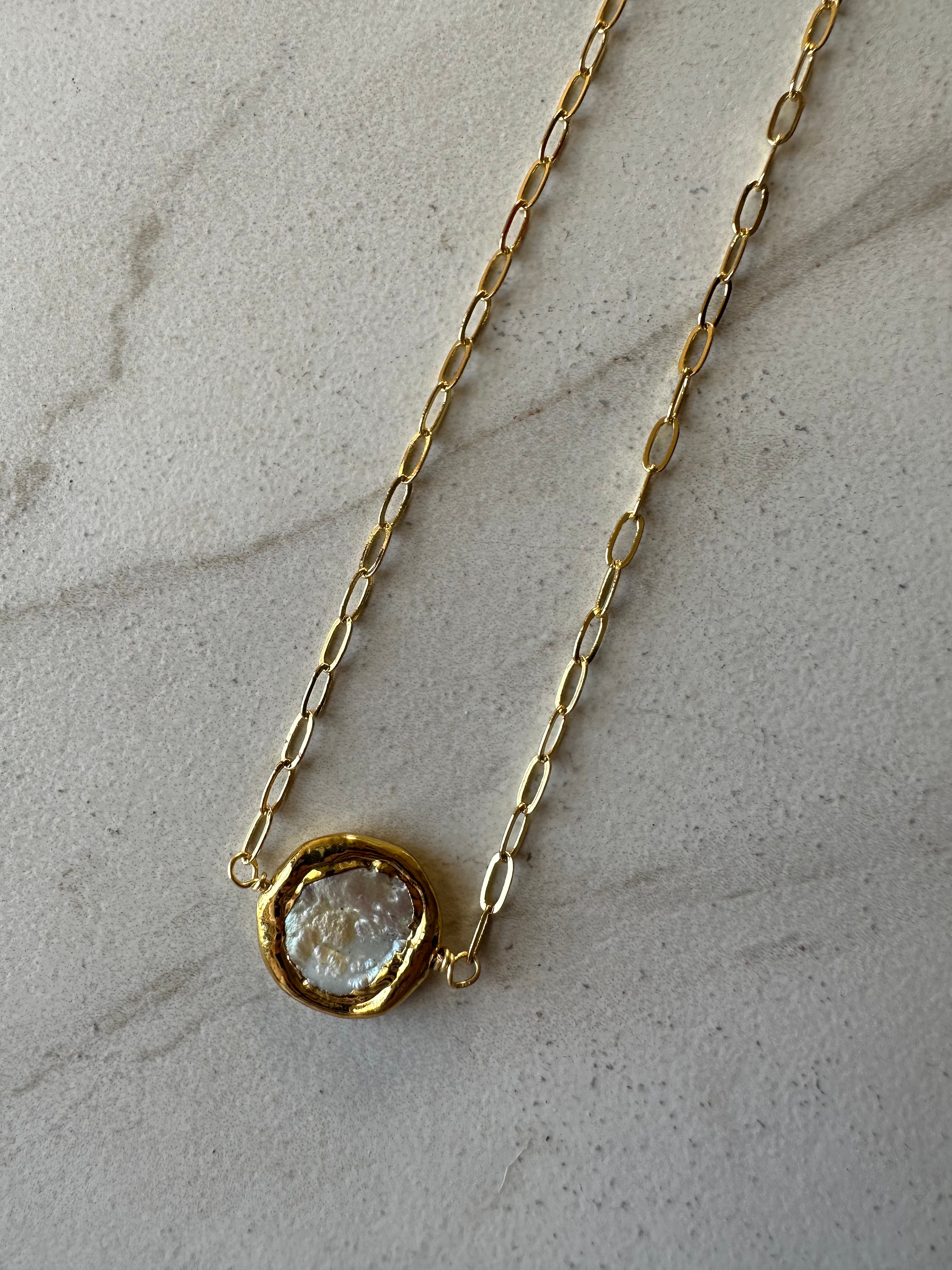 Pearl Coin Paperclip Necklace
