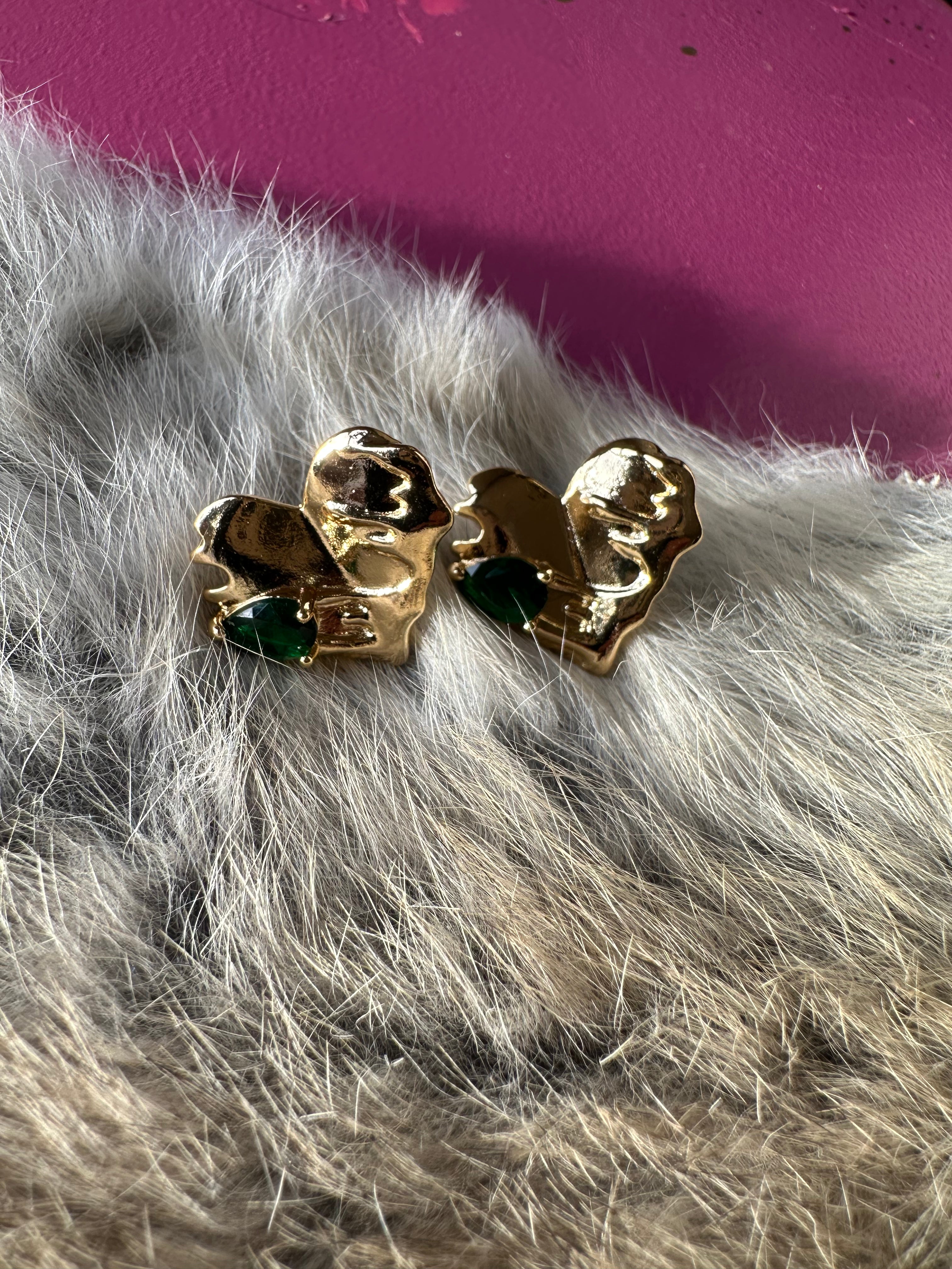 Stamped Emerald Heart Studs